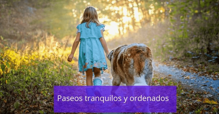 "Niña paseando con un perro grande, mostrando un buen control de la correa."